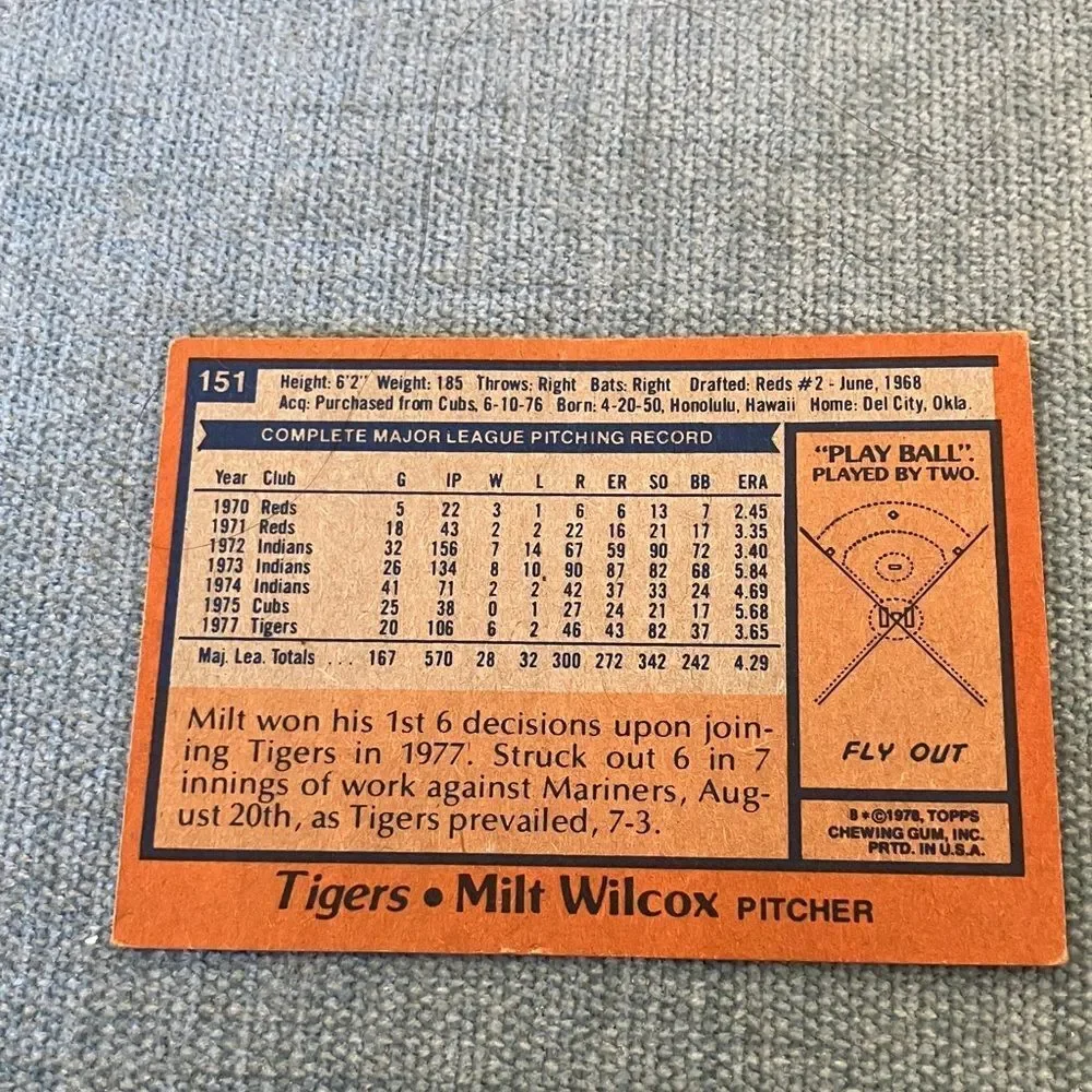 1978 Topps Detroit Tigers Baseball Card Trading Card